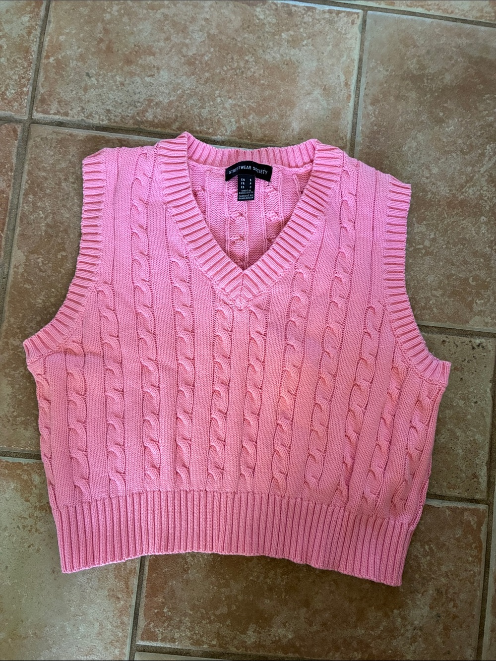 Towncraft Pink Cable-Knit V-Neck Sweater Vest